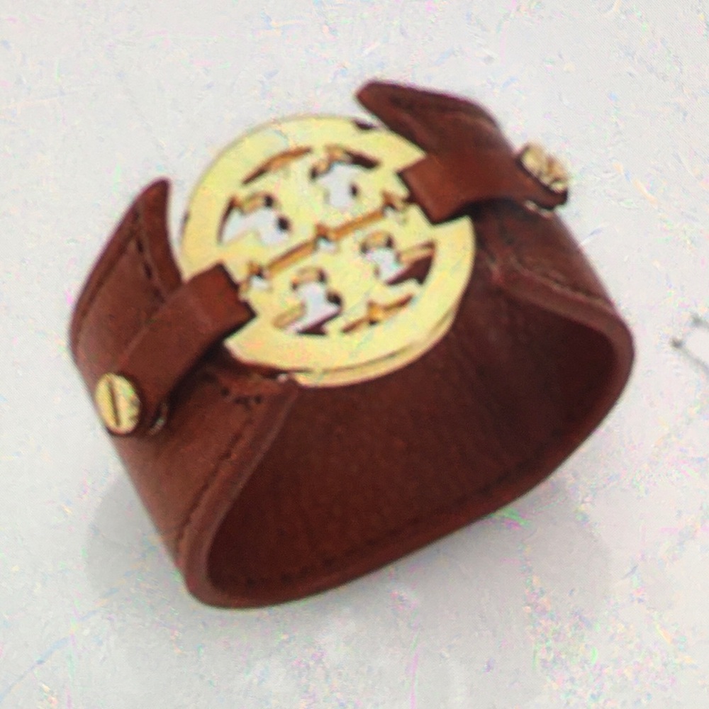 Brown Leather Bracelet with Gold Logo Accent